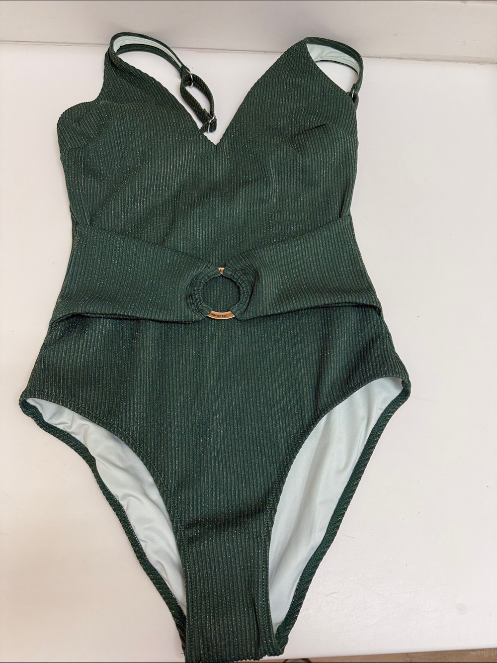 NWT Shimmery Green and Gold One Piece Swimsuit with Tummy Control